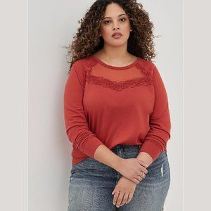Torrid plus size sweatshirt 4 4x lace top shirt lightweight rust red orange nwt
